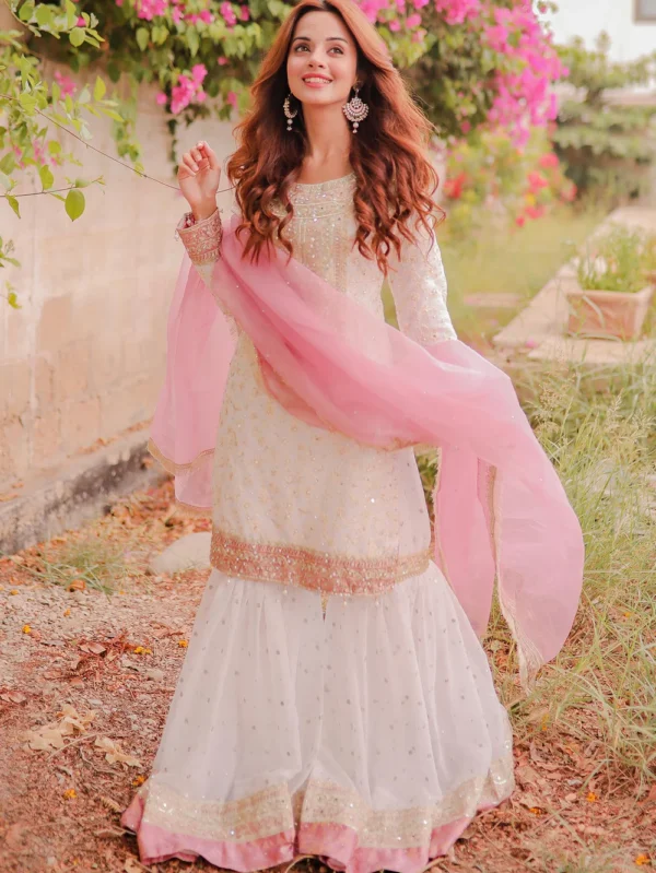 Off White Chiffon Gharara Party Wear Suit