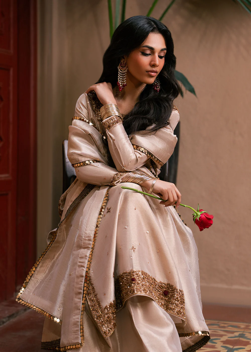 Ivory Chiffon Formal Pakistani Dress in Ireland - Image 6