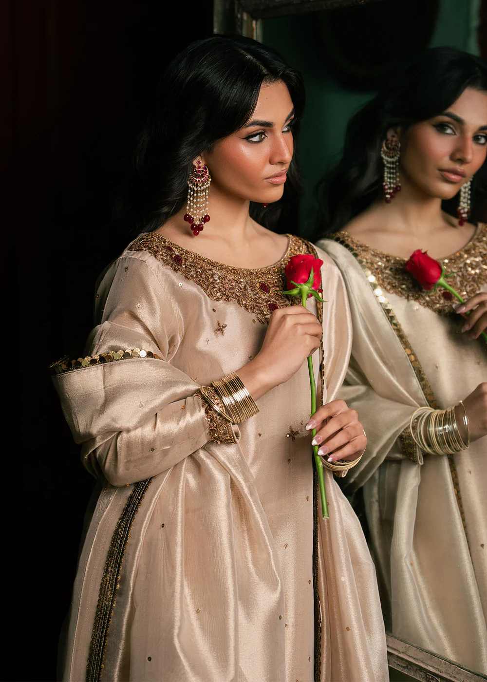 Ivory Chiffon Formal Pakistani Dress in Ireland - Image 4