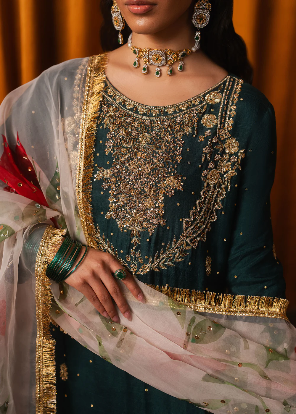Bottle Green Pakistani Formal Chiffon Suit Ireland - Image 5