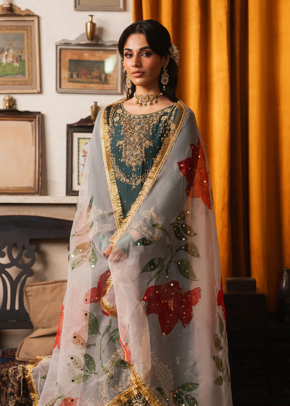Bottle Green Pakistani Formal Chiffon Suit Ireland - Image 8