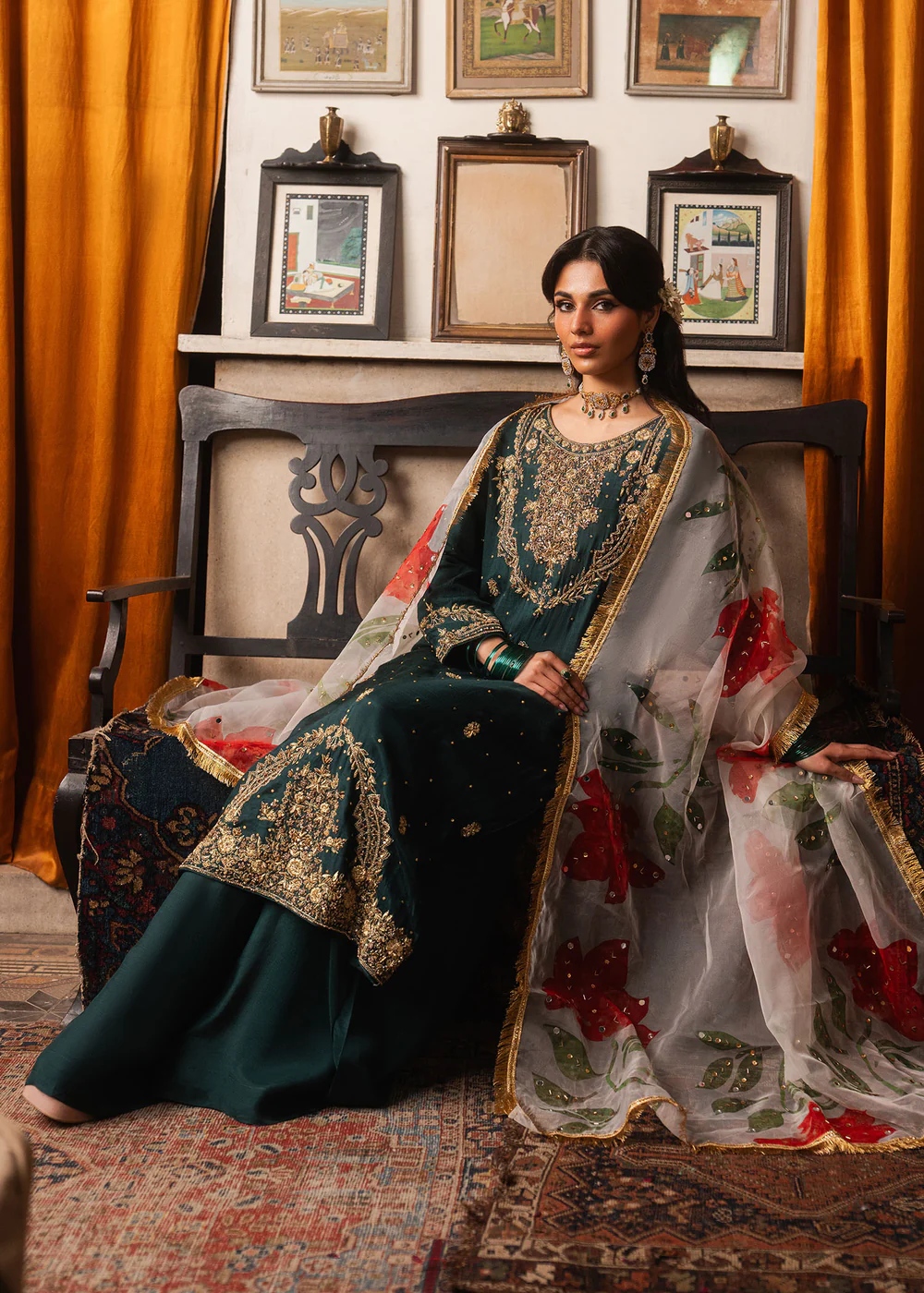 Bottle Green Pakistani Formal Chiffon Suit Ireland - Image 3