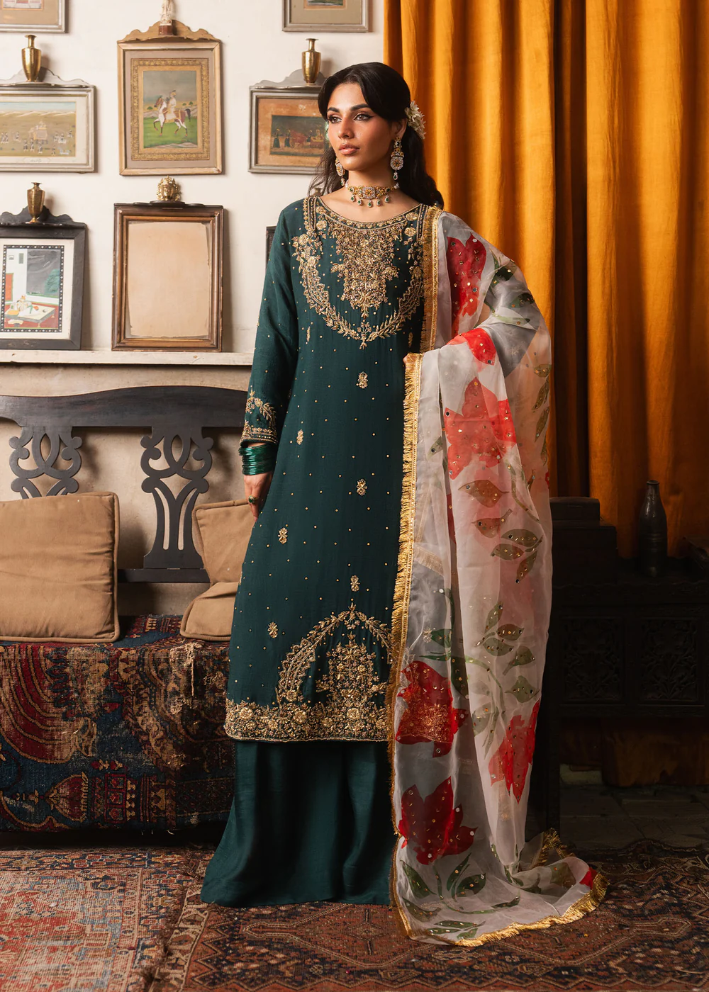 Bottle Green Pakistani Formal Chiffon Suit Ireland - Image 9