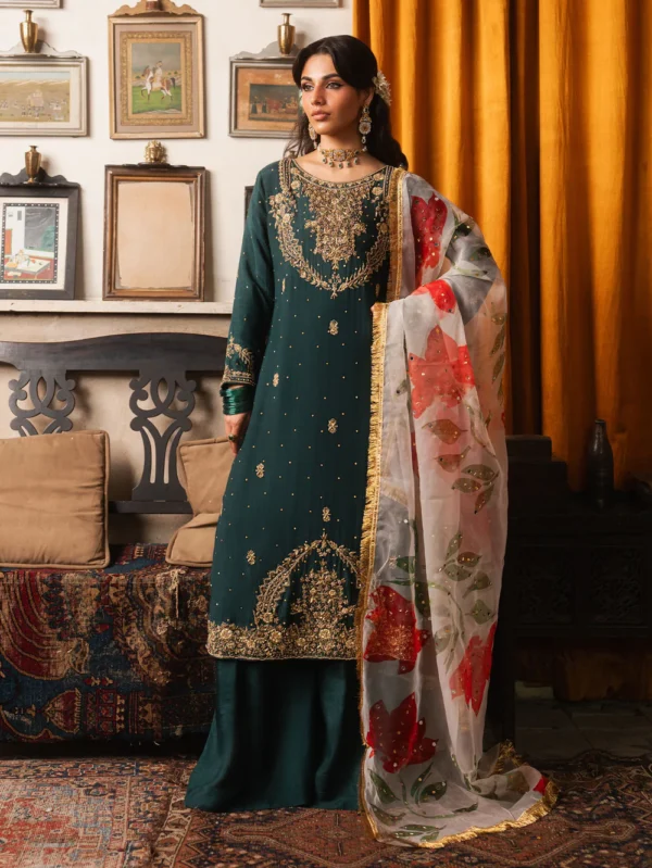 Bottle Green Pakistani Formal Chiffon Suit Ireland