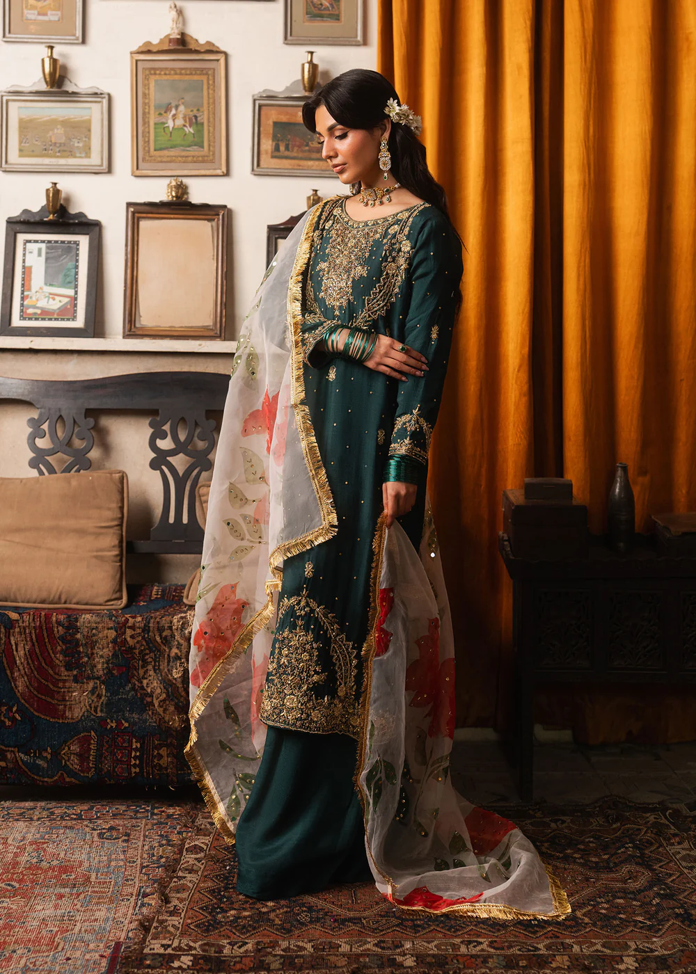 Bottle Green Pakistani Formal Chiffon Suit Ireland - Image 7