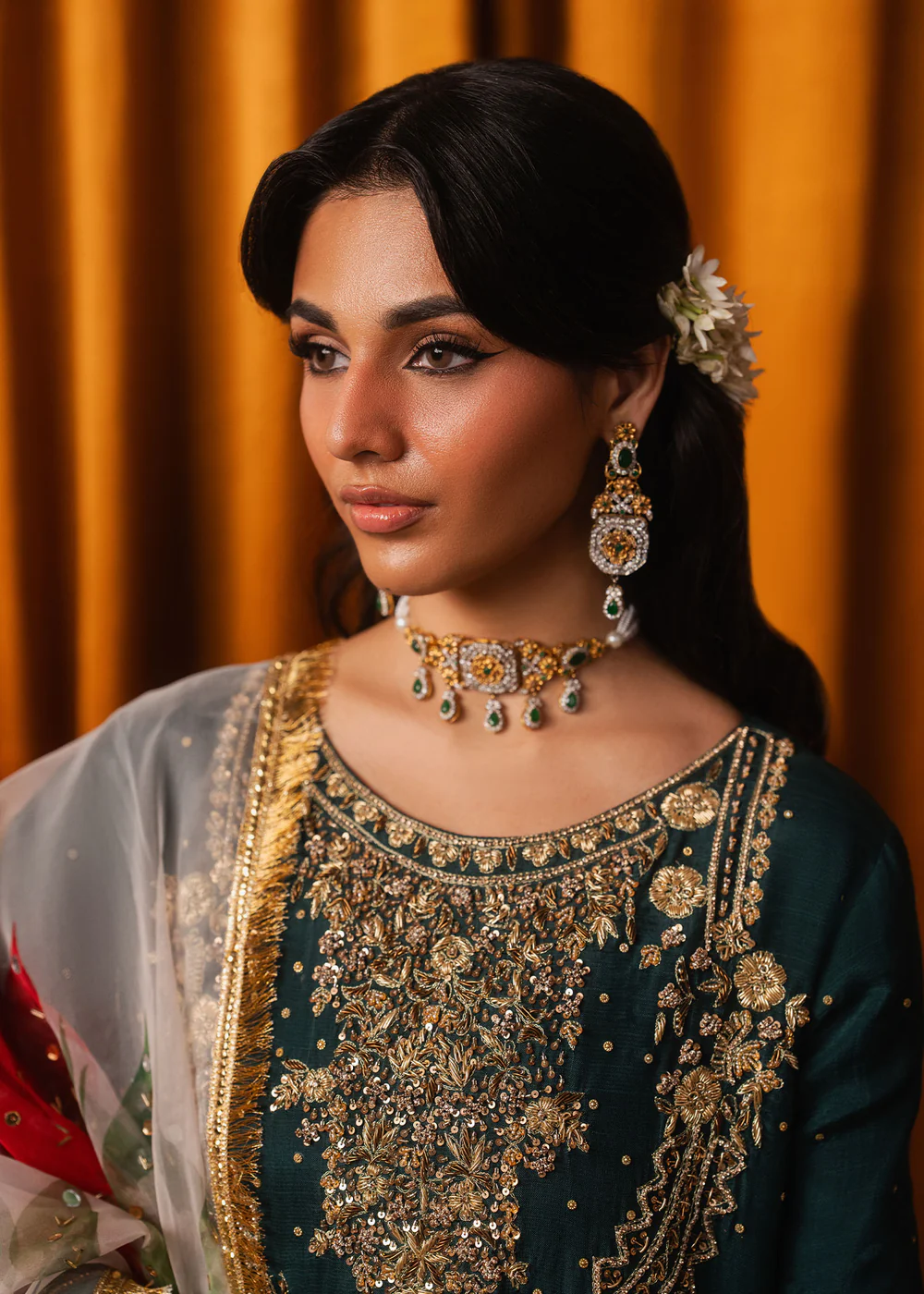 Bottle Green Pakistani Formal Chiffon Suit Ireland - Image 6