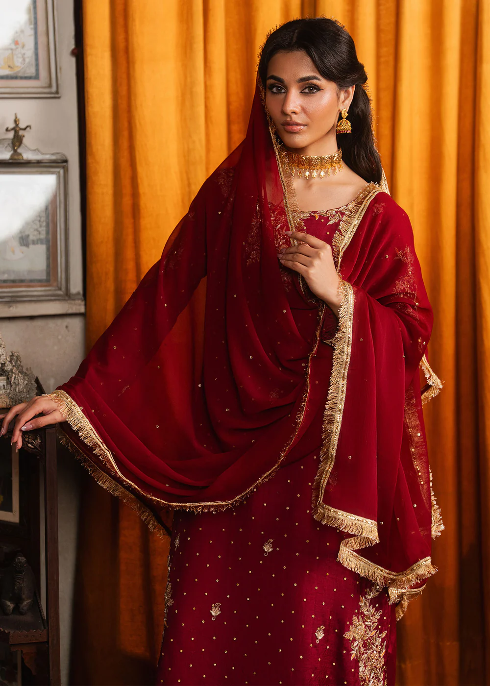 Elegant Crimson Chiffon Kurta Suit for Women in Ireland - Image 4