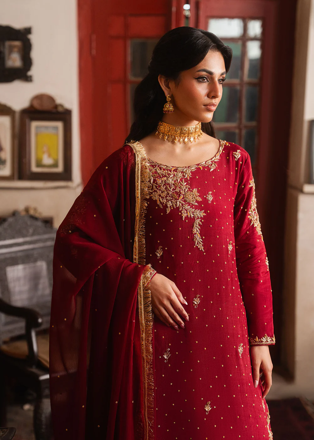 Elegant Crimson Chiffon Kurta Suit for Women in Ireland - Image 7