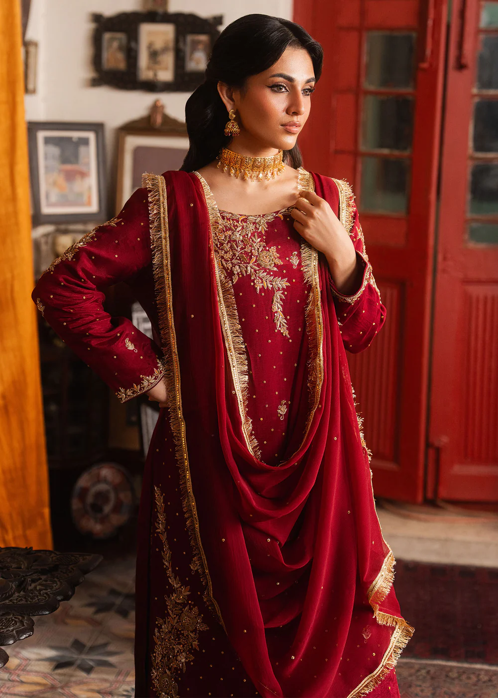 Elegant Crimson Chiffon Kurta Suit for Women in Ireland - Image 8