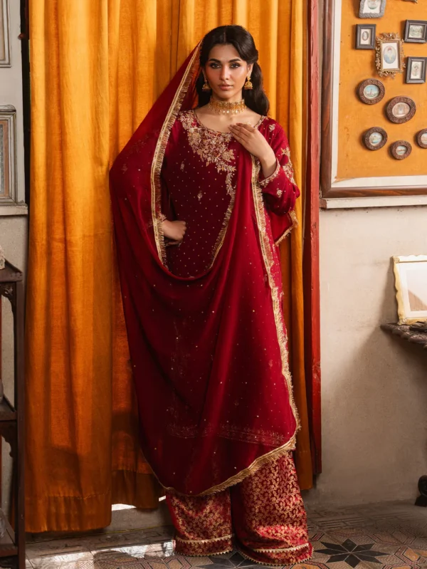 Elegant Crimson Chiffon Kurta Suit for Women in Ireland