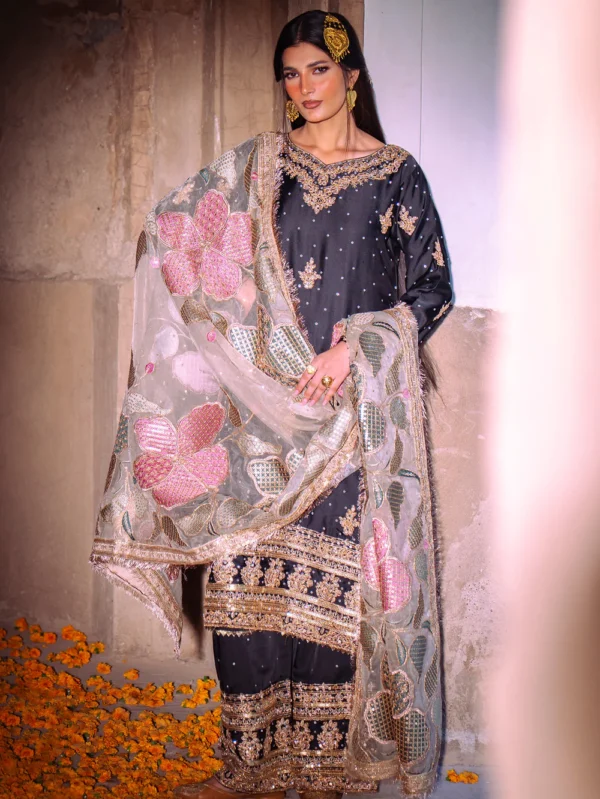 Ebony Embroidered Long Kurta Suit In Ireland For Formal Wear