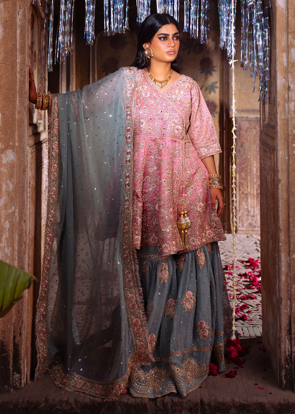 Rose Pink Embroidered Gharara Suit Ireland Formal Wear - Image 5