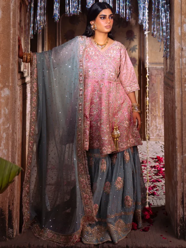 Rose Pink Embroidered Gharara Suit Ireland Formal Wear