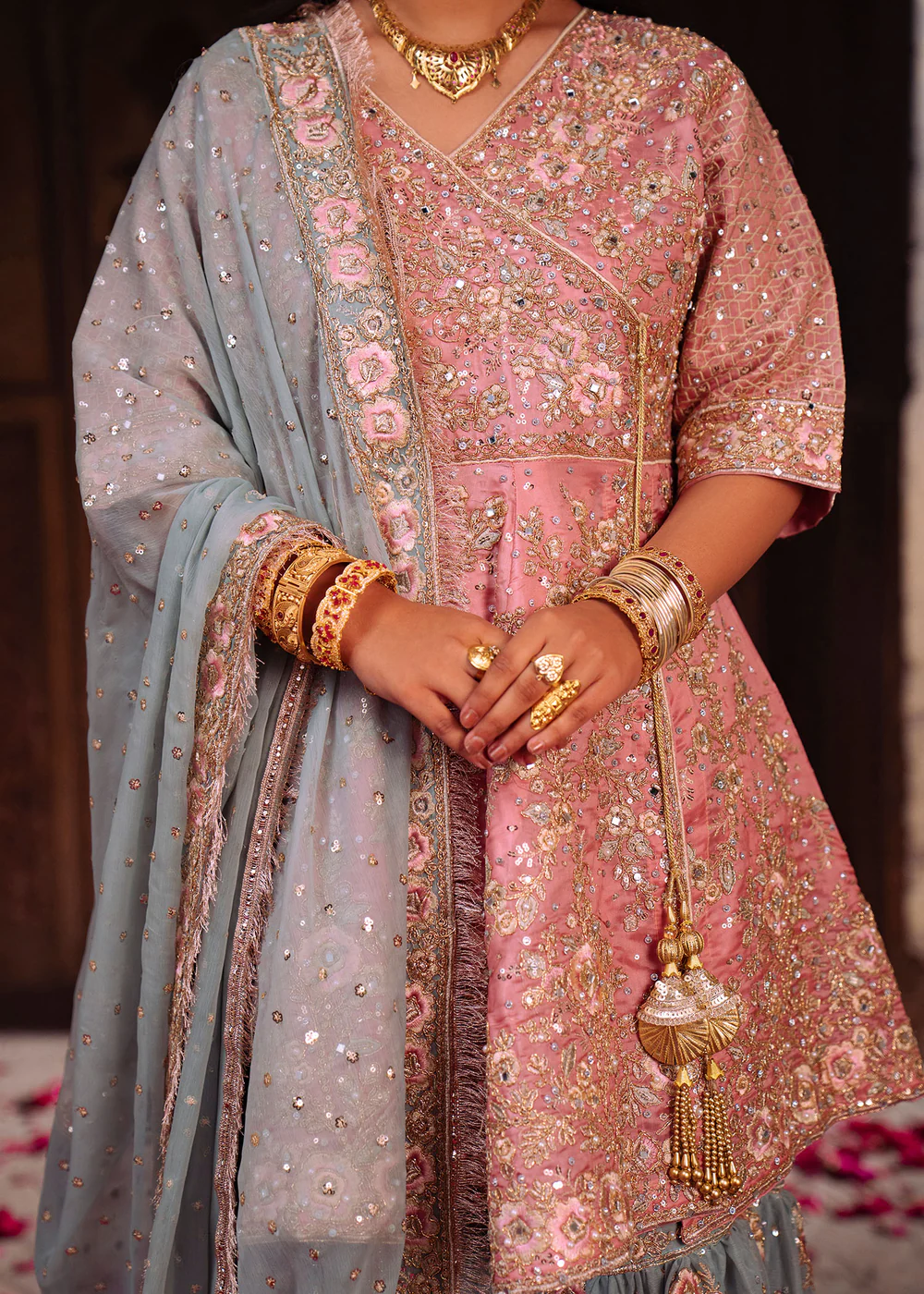 Rose Pink Embroidered Gharara Suit Ireland Formal Wear - Image 7
