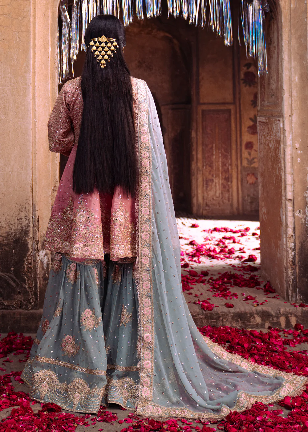 Rose Pink Embroidered Gharara Suit Ireland Formal Wear - Image 4