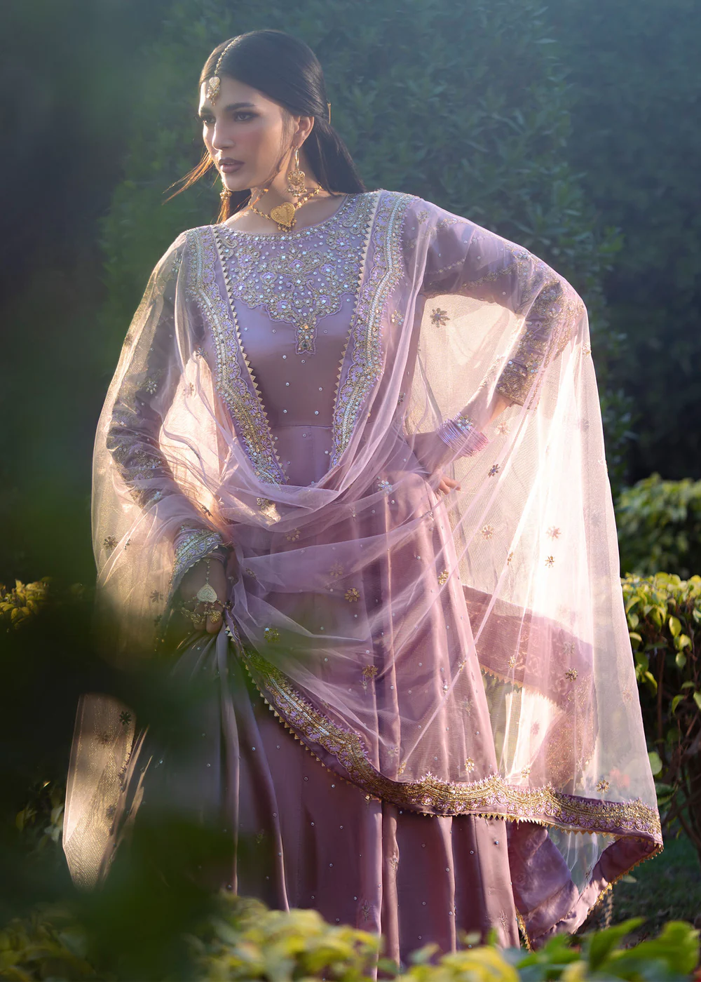 Mauve Pakistani Maxi Dress for Weddings in Ireland - Image 4