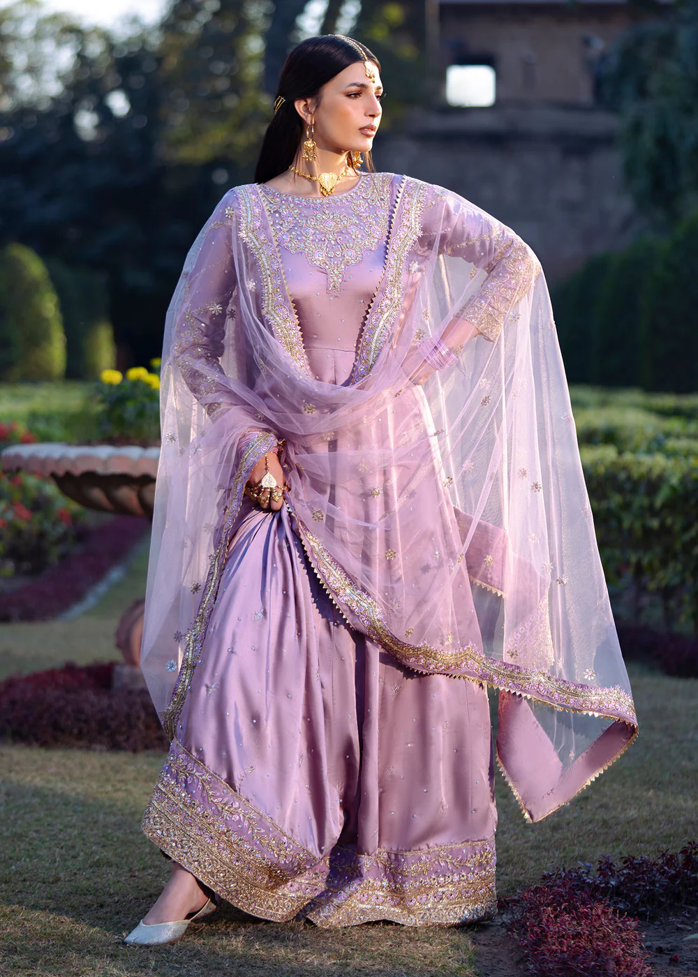 Mauve Pakistani Maxi Dress for Weddings in Ireland - Image 3