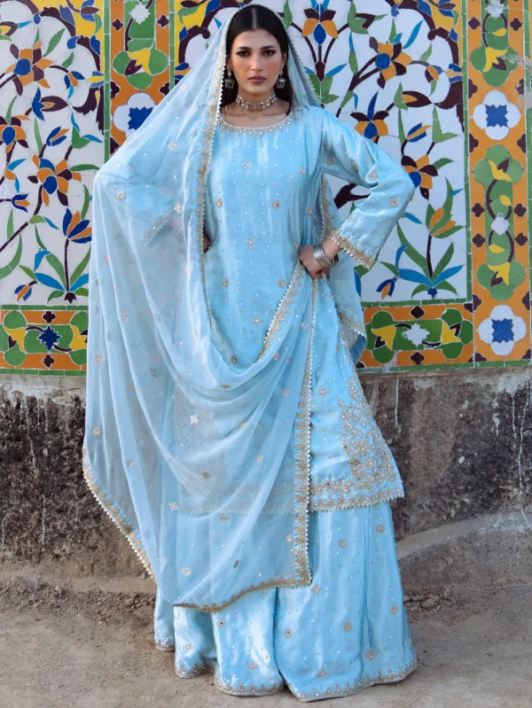 Ice Blue Pakistani Gharara Dress in Ireland for Weddings