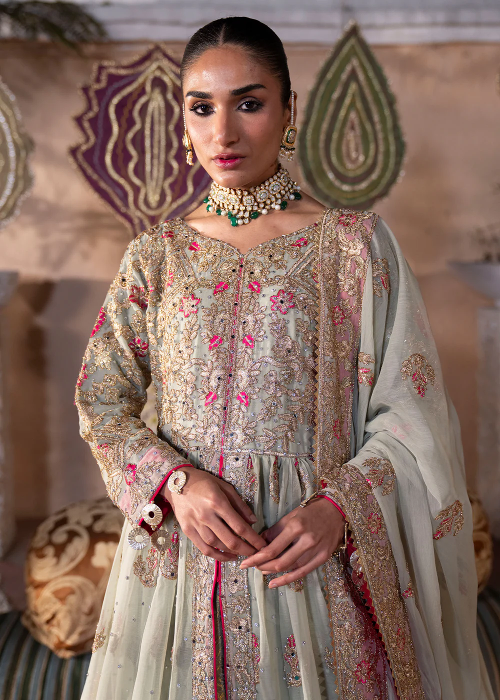 Pistachio Green Chiffon Lehenga Suit with Dupatta - Image 8
