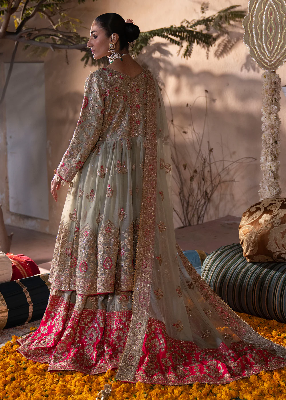 Pistachio Green Chiffon Lehenga Suit with Dupatta - Image 4