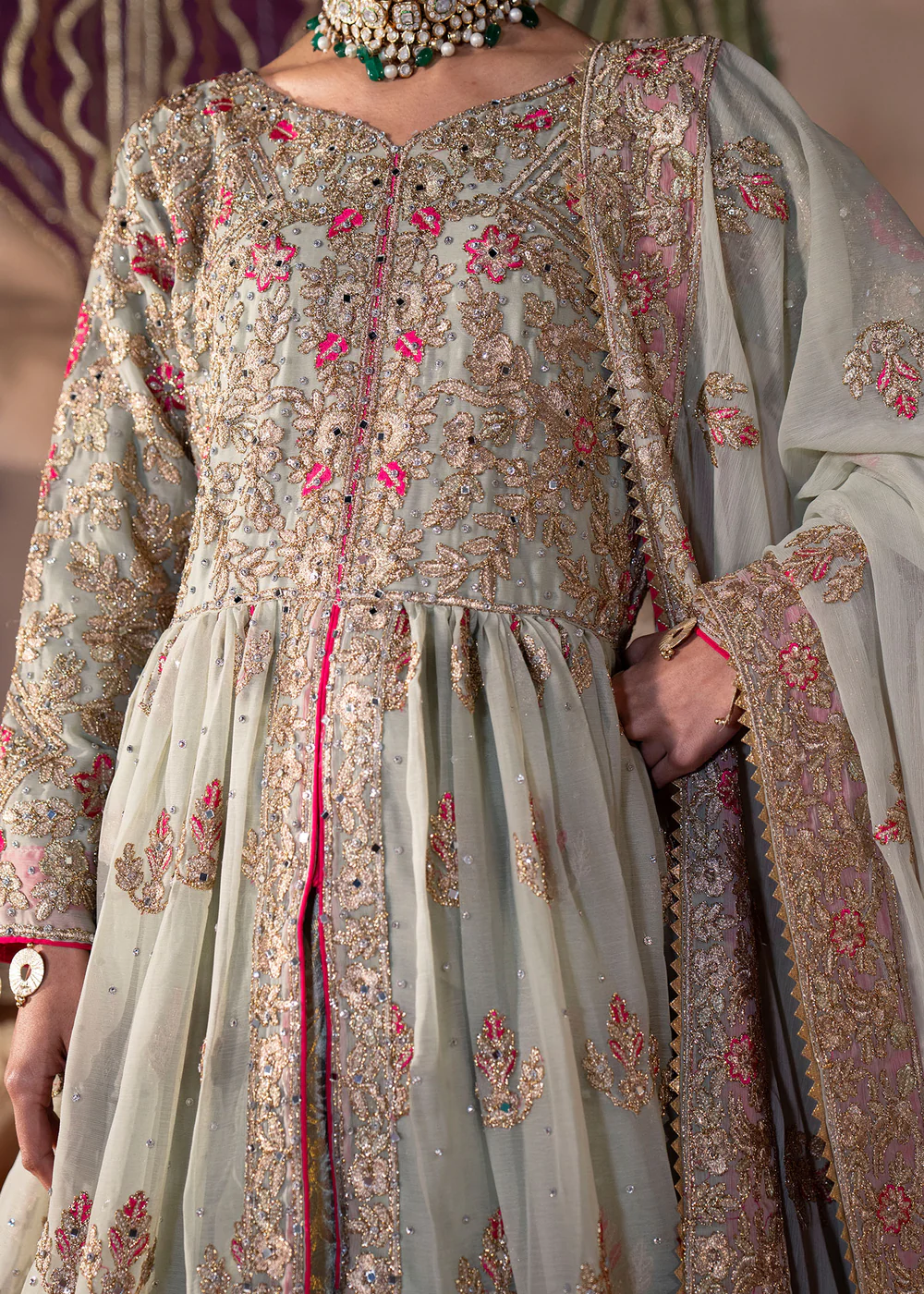 Pistachio Green Chiffon Lehenga Suit with Dupatta - Image 9