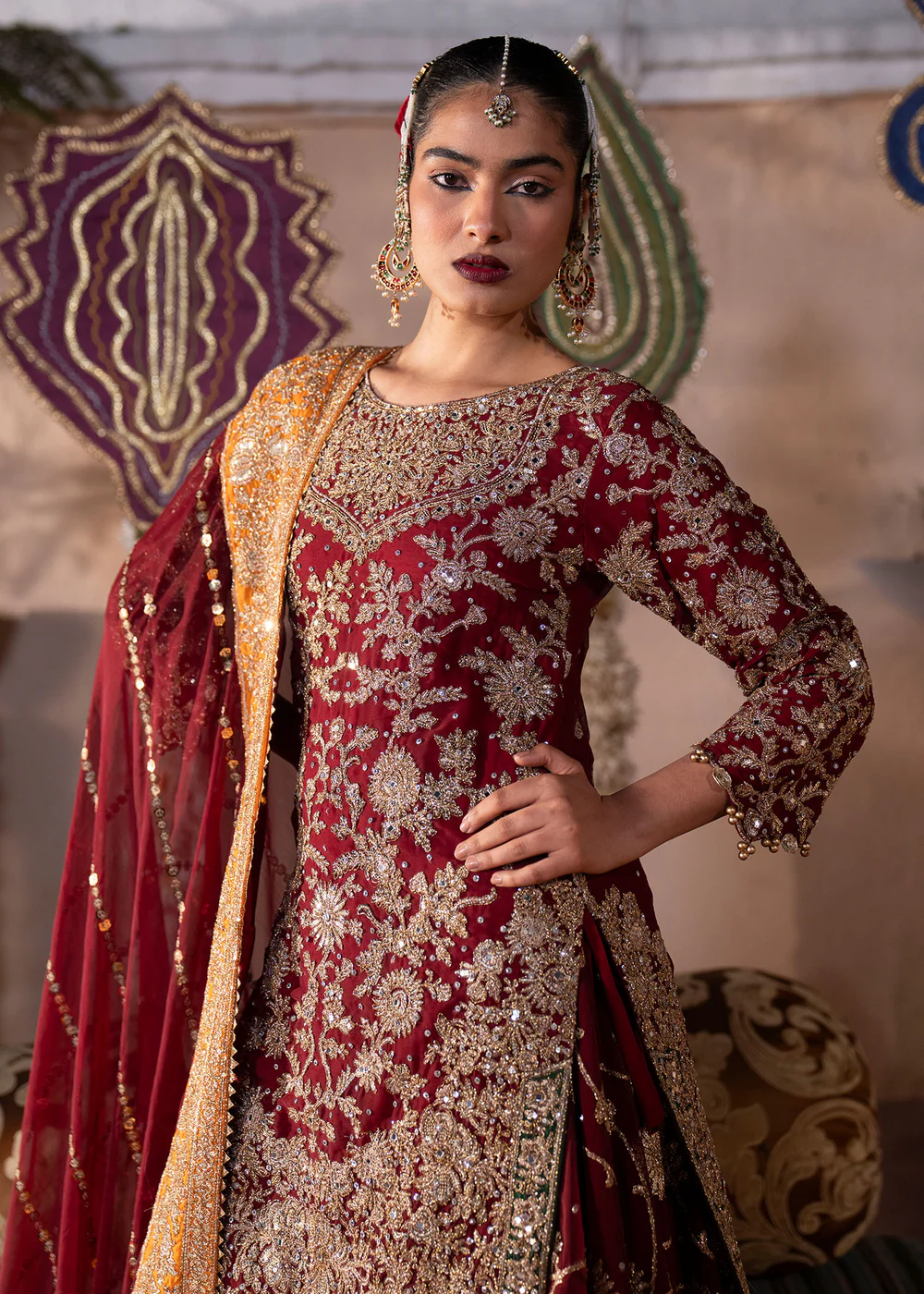 Maroon Pakistani Chiffon Lehenga for Women Ireland - Image 2