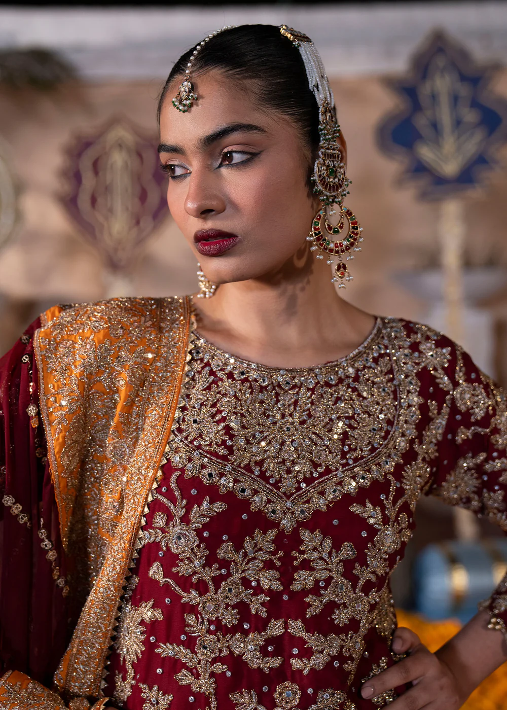 Maroon Pakistani Chiffon Lehenga for Women Ireland - Image 4