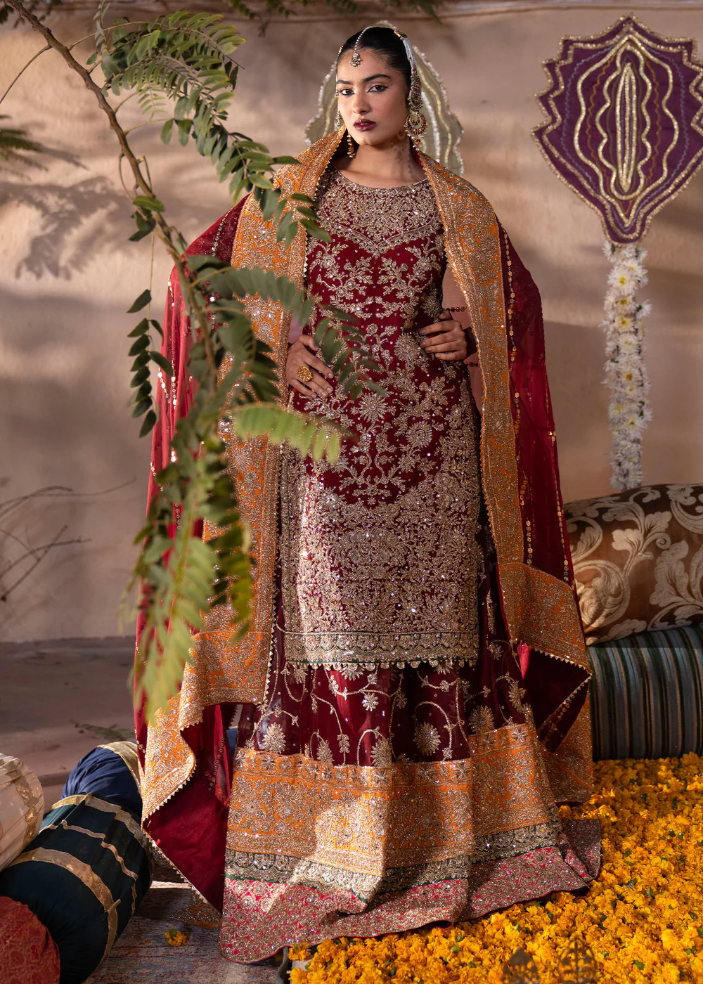 Maroon Pakistani Chiffon Lehenga for Women Ireland