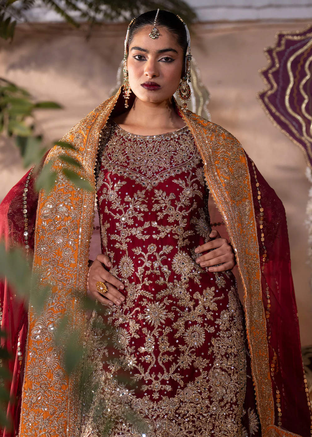 Maroon Pakistani Chiffon Lehenga for Women Ireland - Image 3