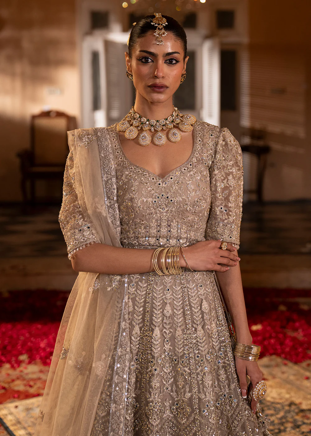 Pakistani Grey Net Lehenga Suit for Women - Image 8
