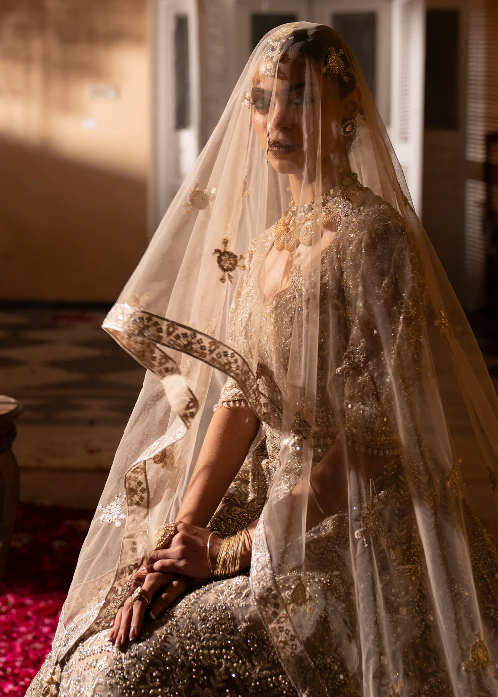 Pakistani Grey Net Lehenga Suit for Women - Image 3