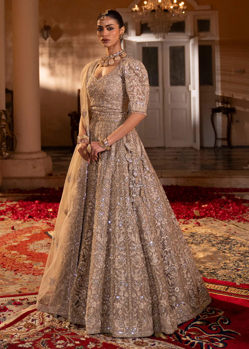 Pakistani Grey Net Lehenga Suit for Women - Image 6
