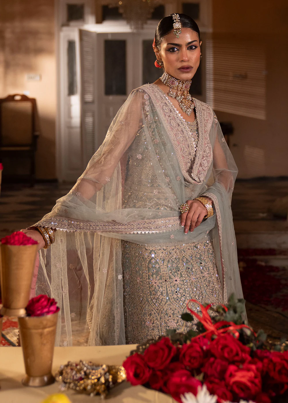 Light Blue Net Sharara Suit for Women in Ireland - Image 3