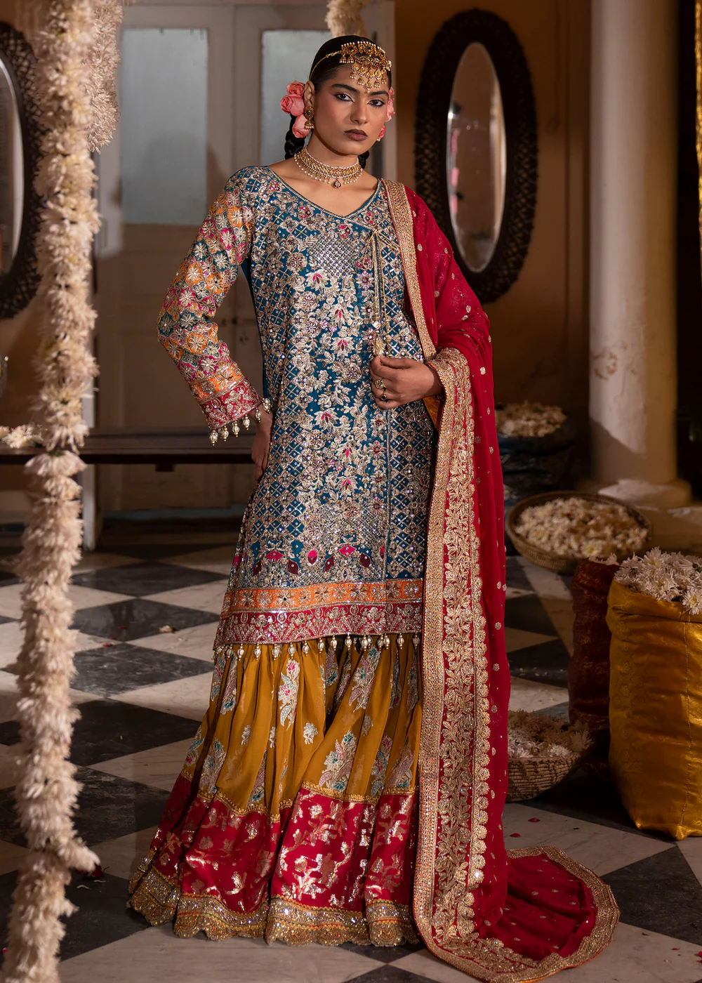 Teal Pakistani Gharara Suit for Women in Ireland - Image 4