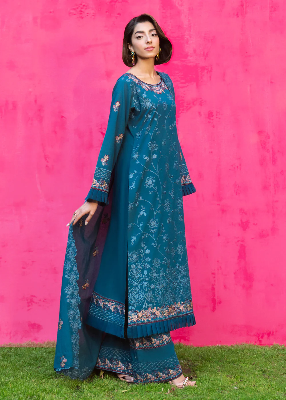 Steel Blue Embroidered Lawn Suit for Women Ireland - Image 6