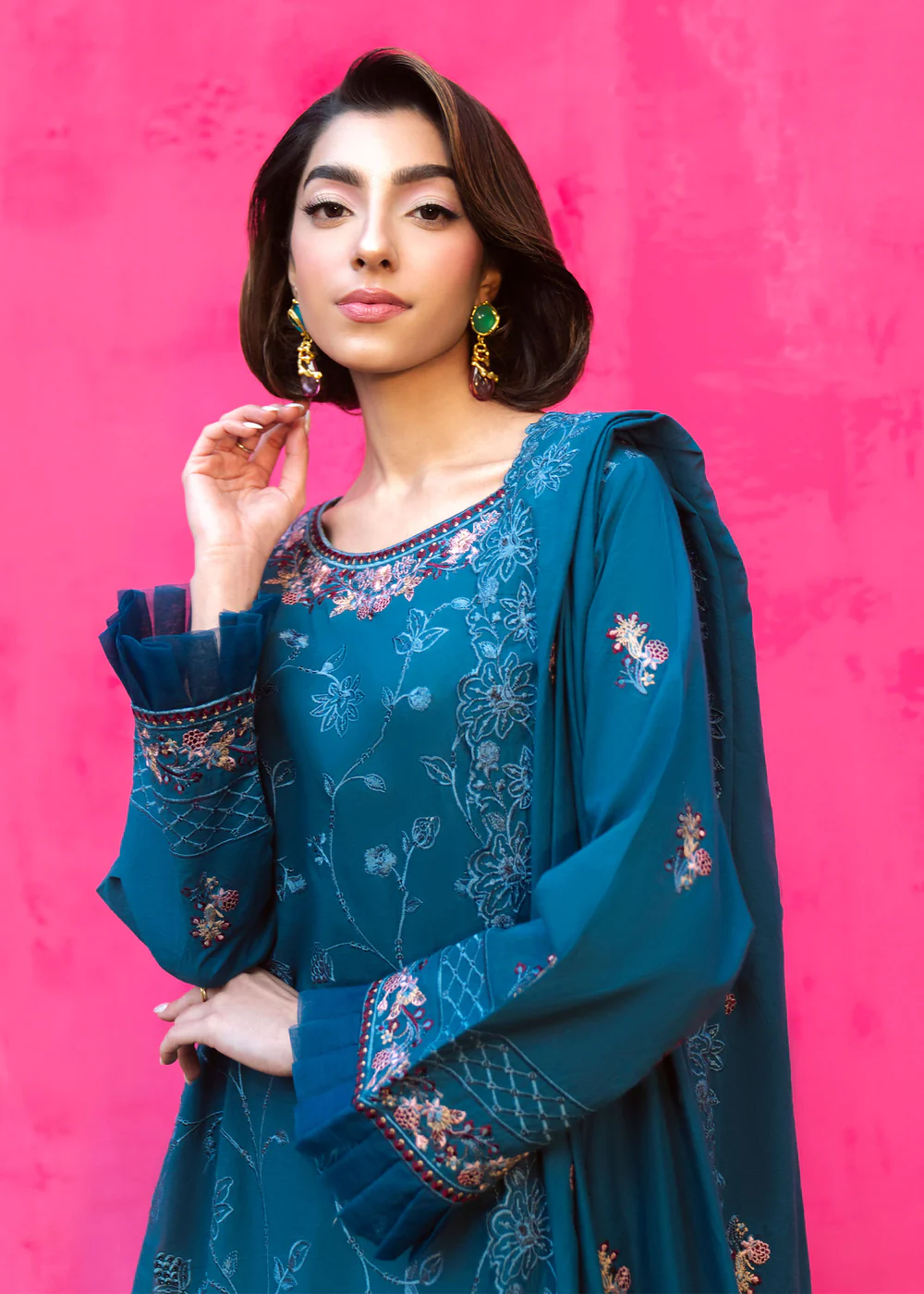 Steel Blue Embroidered Lawn Suit for Women Ireland - Image 8