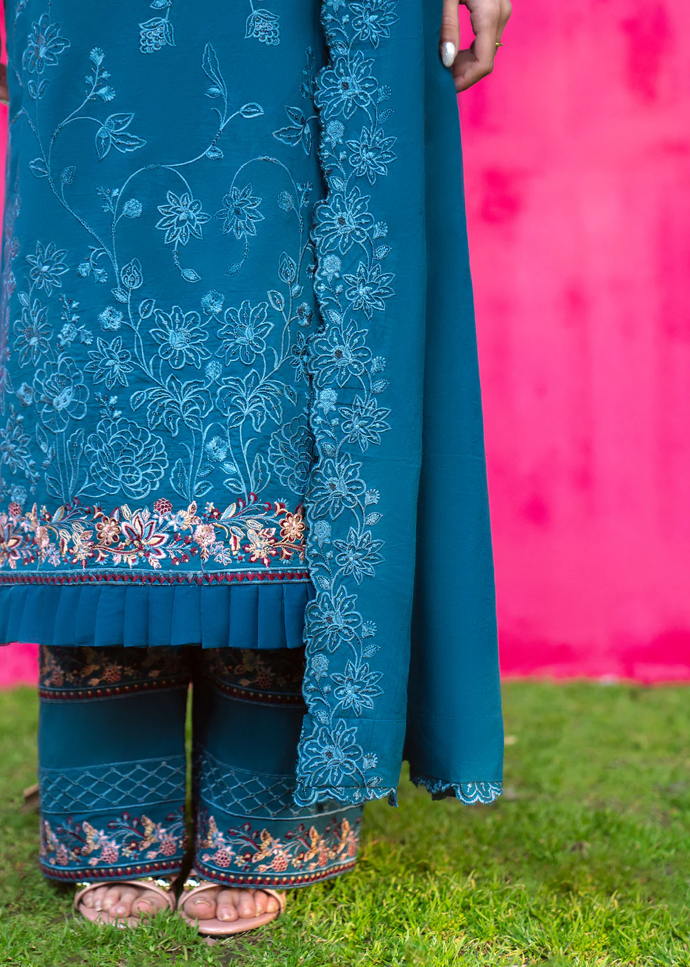 Steel Blue Embroidered Lawn Suit for Women Ireland - Image 4