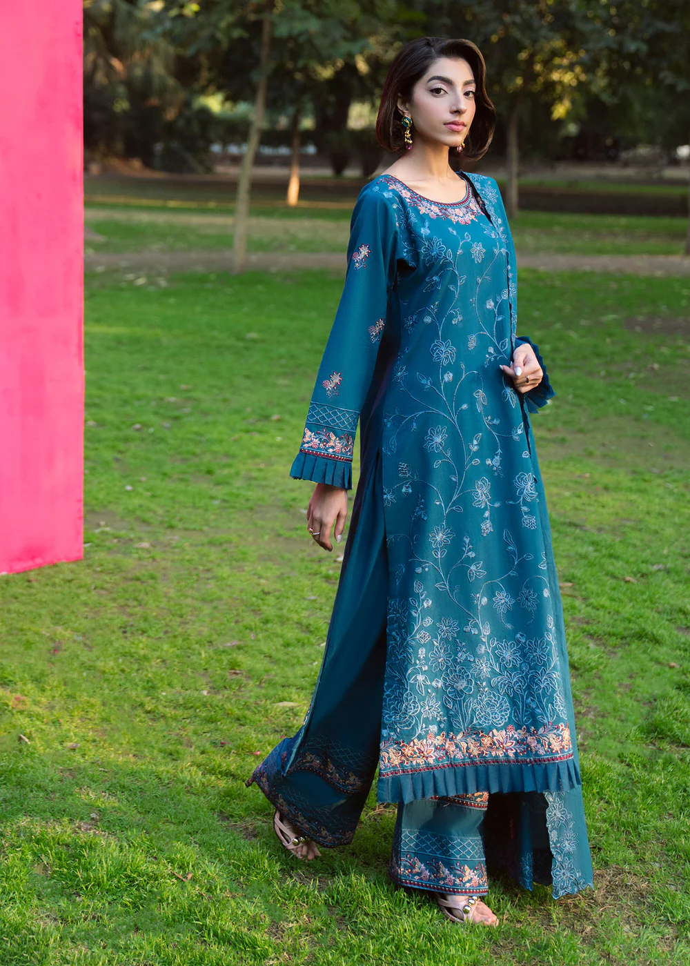 Steel Blue Embroidered Lawn Suit for Women Ireland - Image 2
