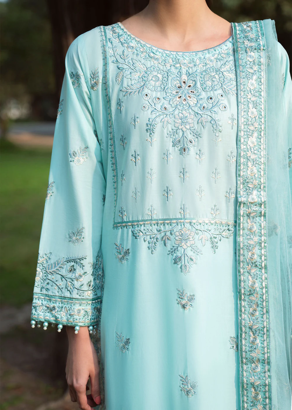 Powder Blue Pakistani Lawn Suit for Women Ireland - Image 5