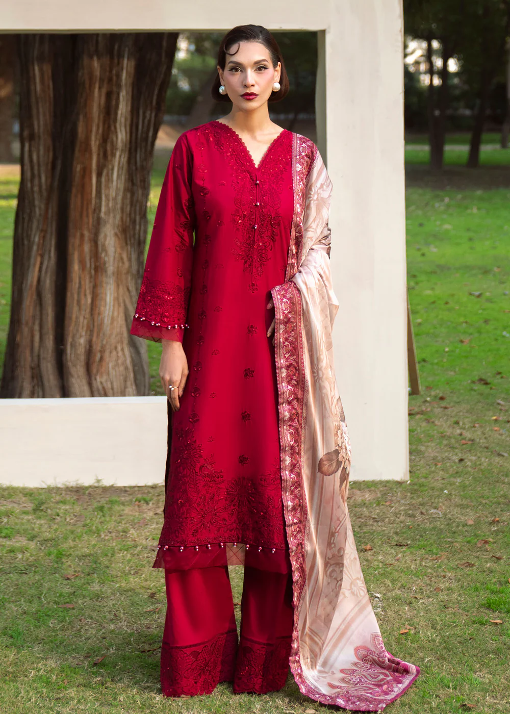 Fire Red Pakistani Lawn Suit for Women Ireland - Image 9