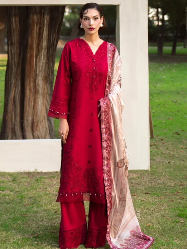 Fire Red Pakistani Lawn Suit for Women Ireland