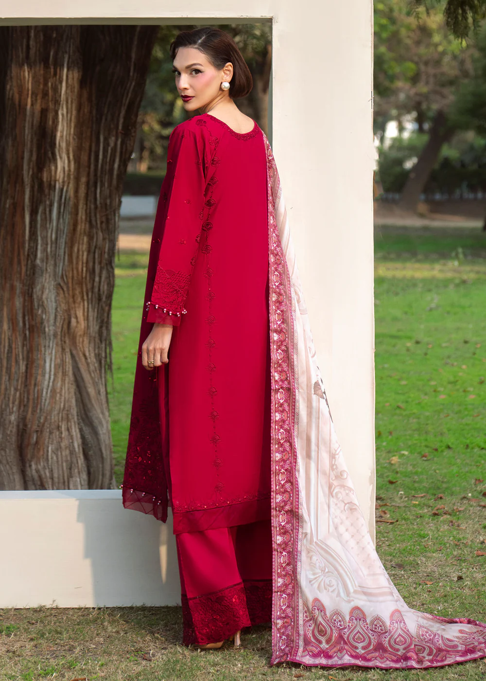 Fire Red Pakistani Lawn Suit for Women Ireland - Image 4