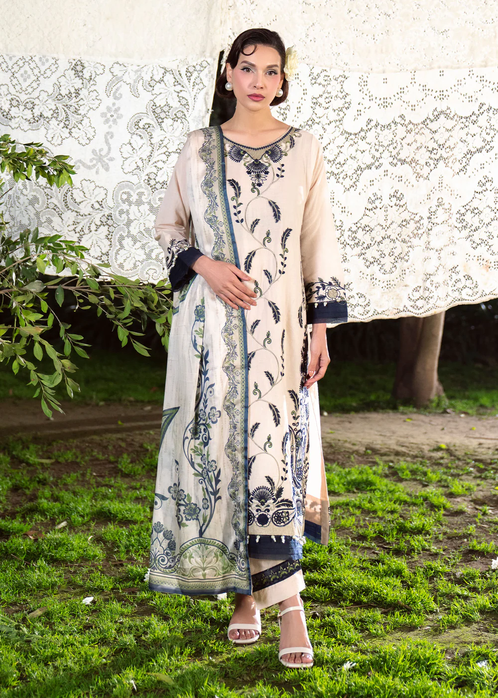 Beige Embroidered Lawn Suit for Women in Ireland - Image 8