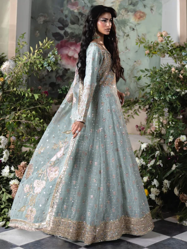 Ice Blue Embroidered Net Maxi Suit Ireland