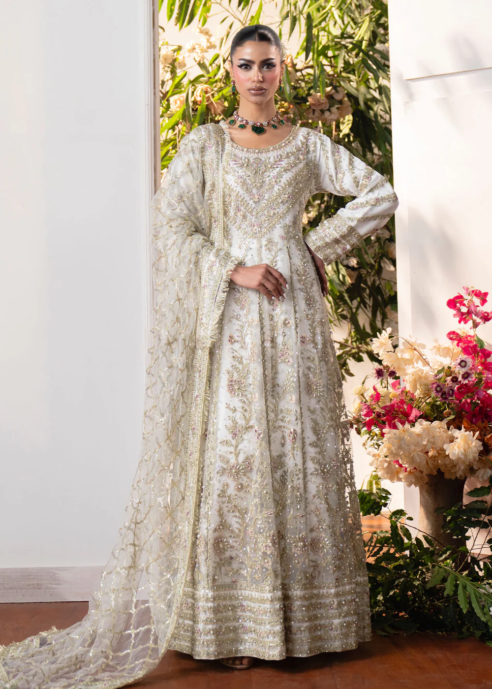 Ivory Embroidered Maxi Suit for Women Ireland