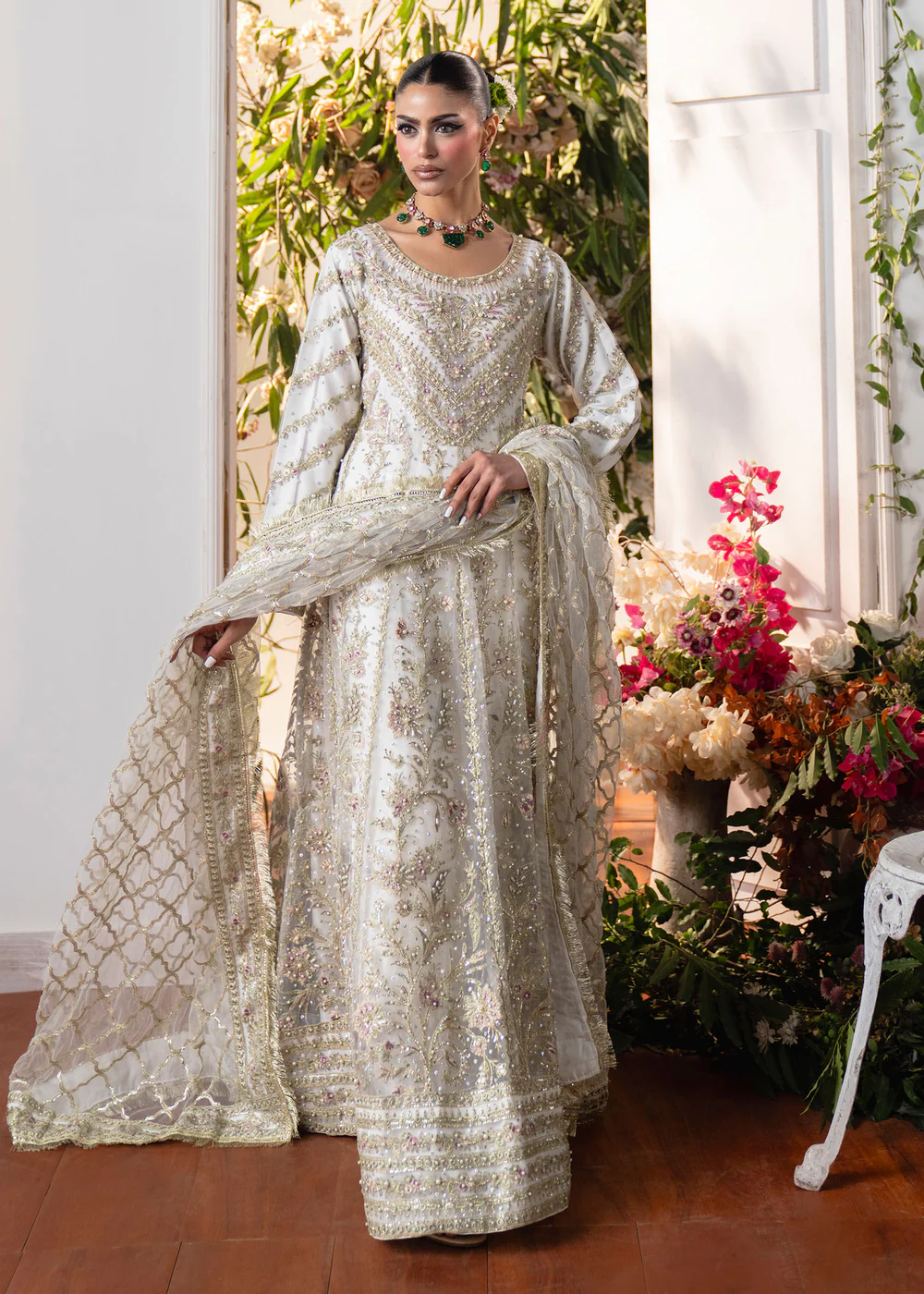 Ivory Embroidered Maxi Suit for Women Ireland - Image 7