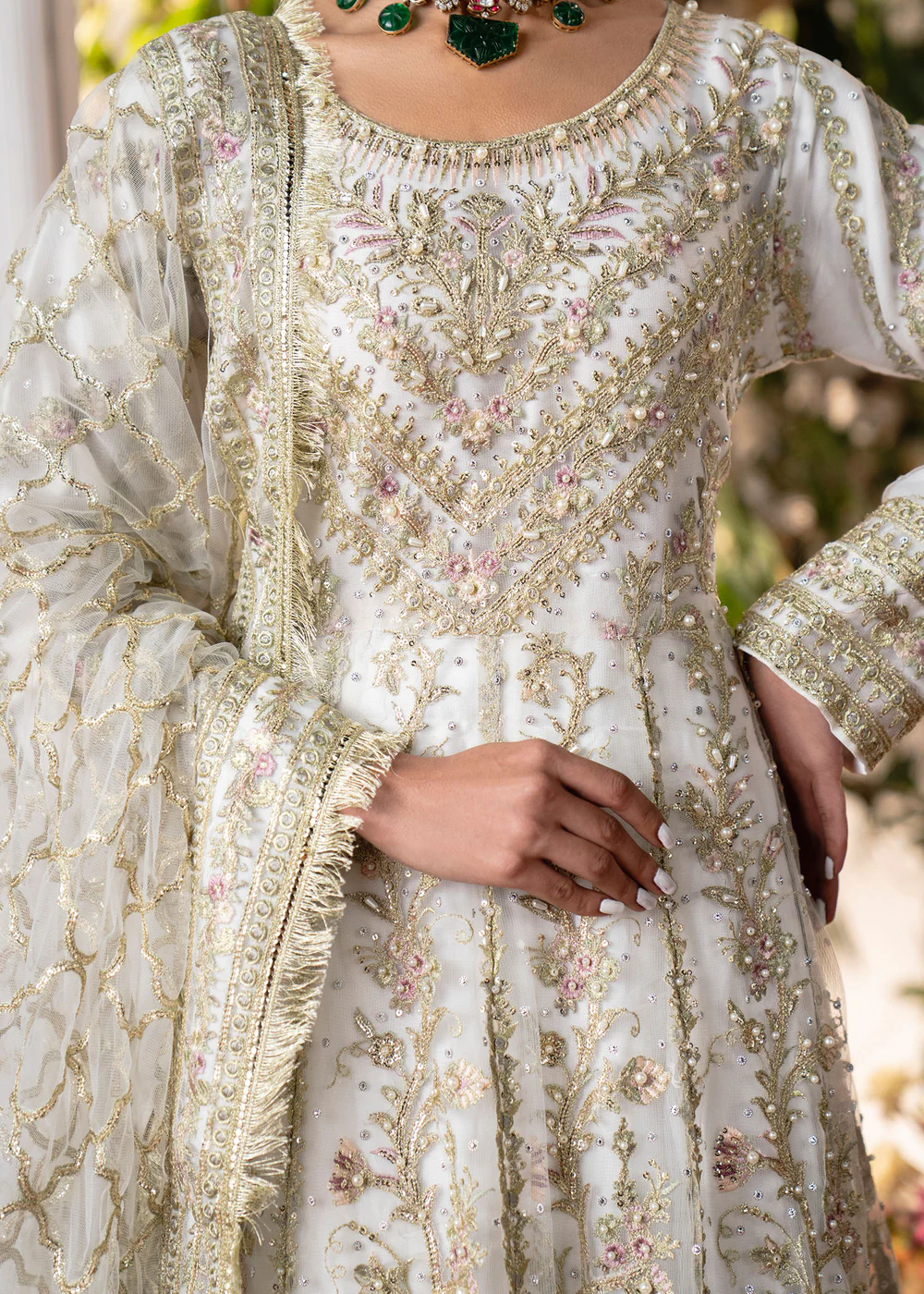 Ivory Embroidered Maxi Suit for Women Ireland - Image 10