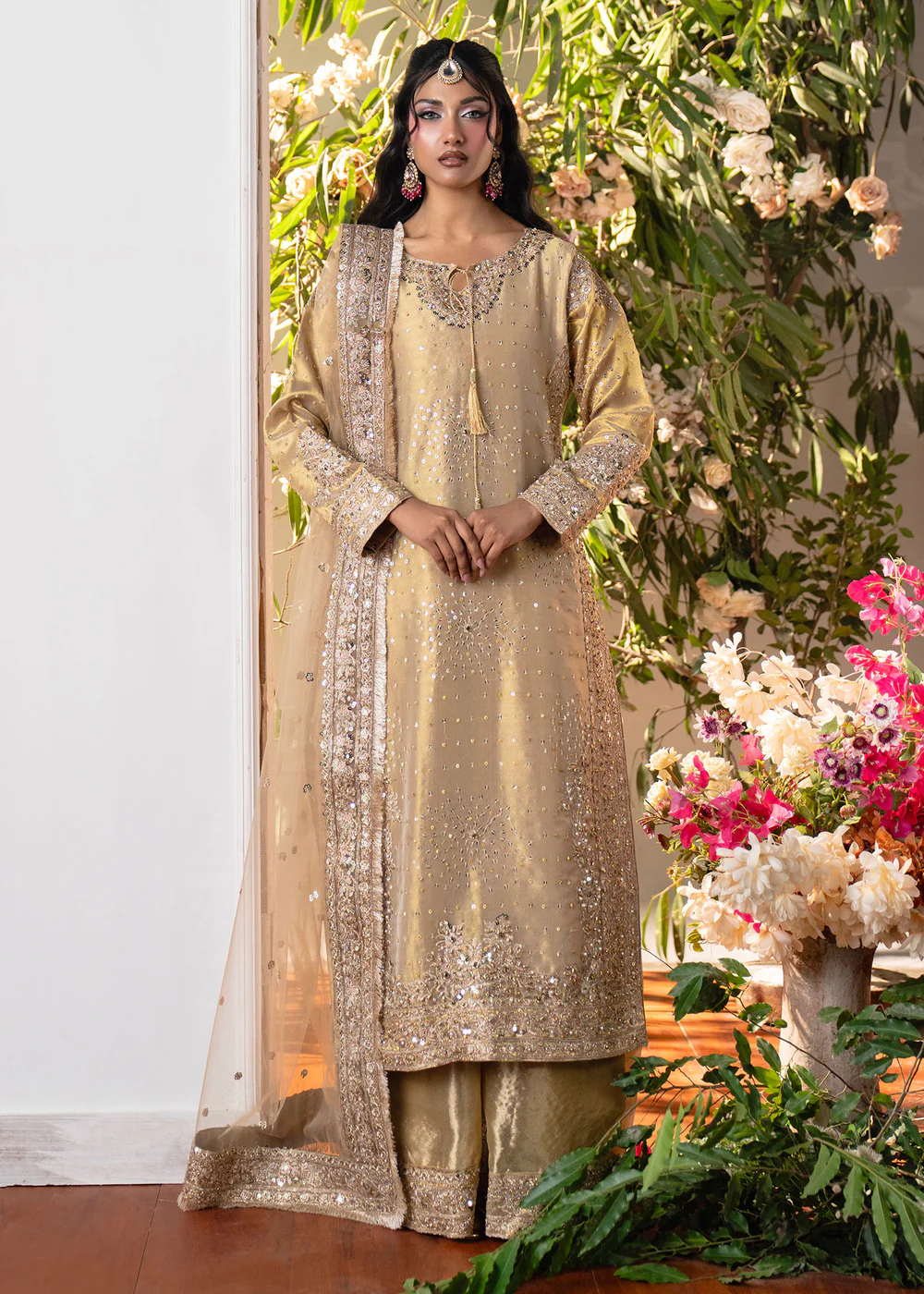 Beige Embroidered Party Suit for Women Ireland