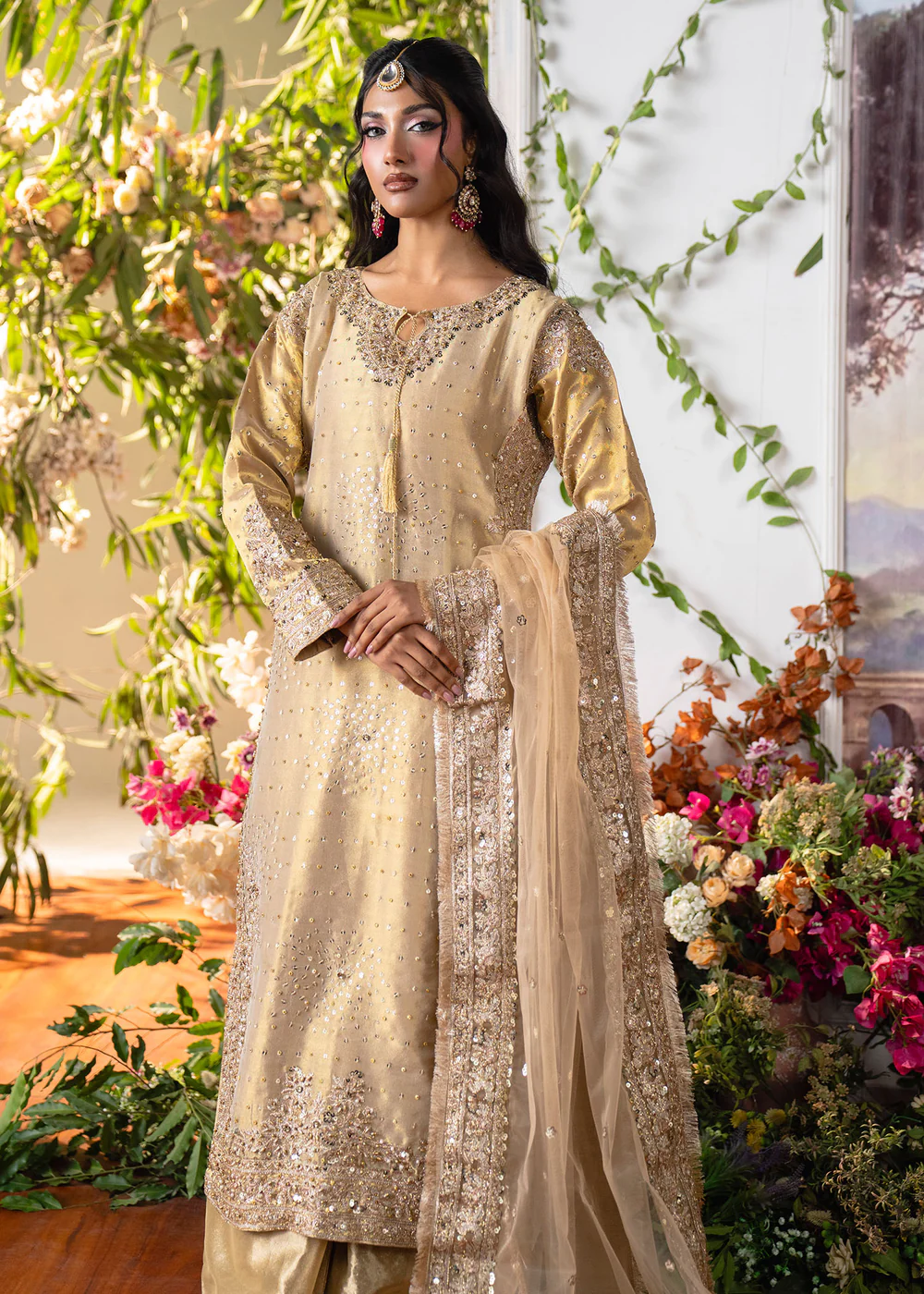 Beige Embroidered Party Suit for Women Ireland - Image 3