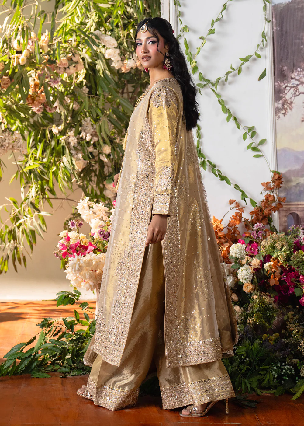 Beige Embroidered Party Suit for Women Ireland - Image 12